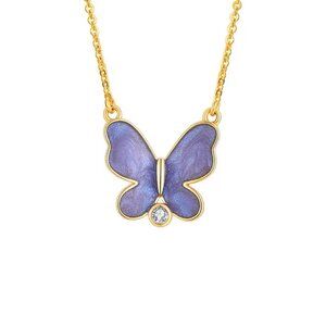 Blue Purple Zircon and AAA Cubic Zirconia Butterfly Necklace